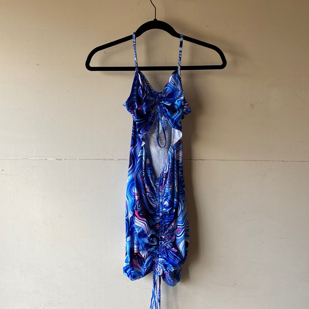 Blue Marble Cut Out Body Con Dress